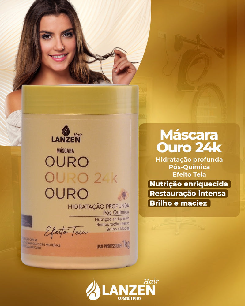 MÁSCARA CAPILAR OURO 24K RECONSTRUÇÃO E REPOSIÇÃO DE AMINOÁCIDOS LANZEN - 1kg